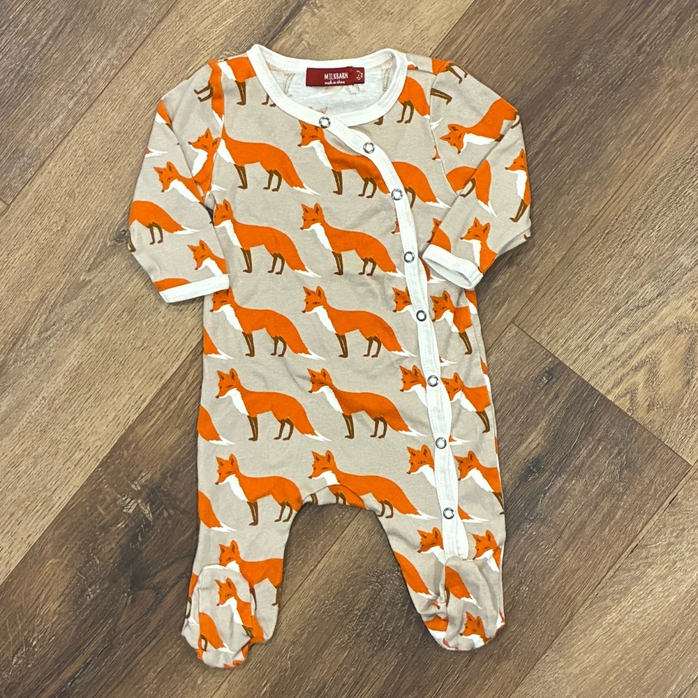 Milkbarn Fox Sleeper Footies Organic Cotton Animal 0-3m